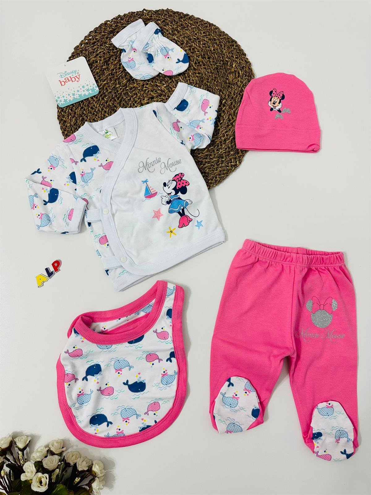 Minnie Mouse 5 Parça Hastane Çıkış Seti Kız Takım Pembe