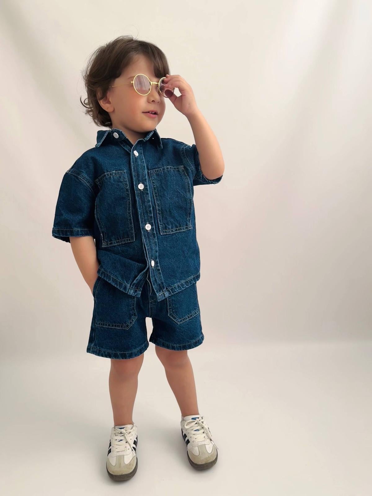 Serbia Oversize Orjinal Kalıp Üst Denim Gömlek  Alt Denim Şort2li Takım