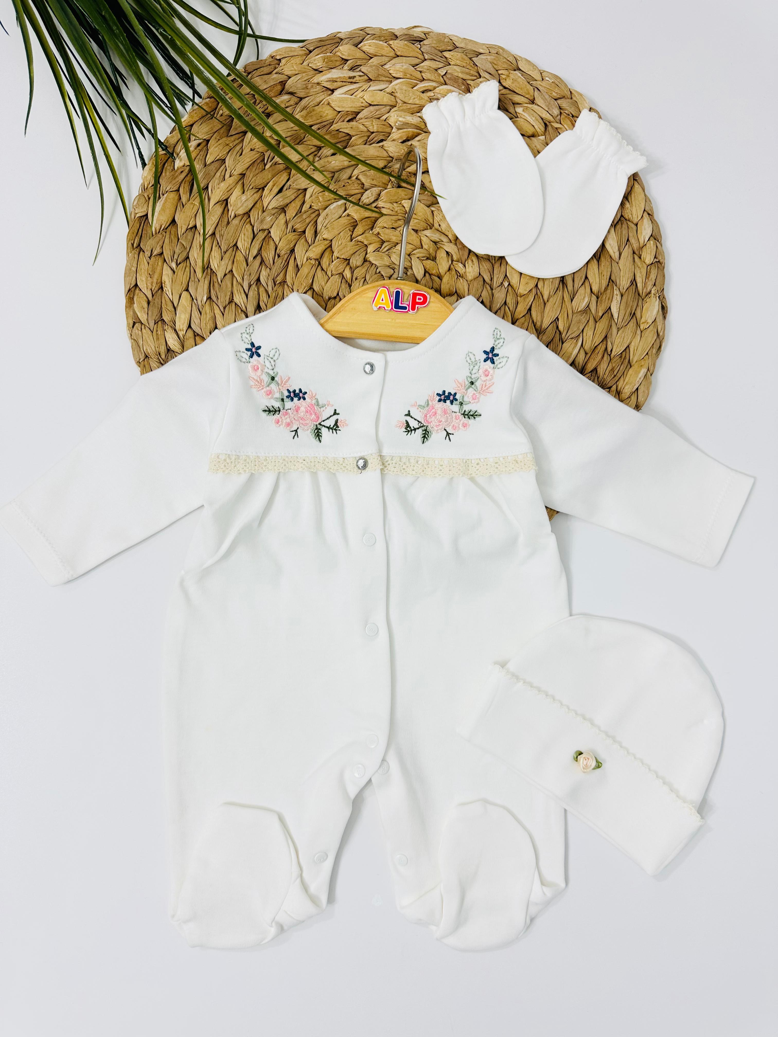 Sıra Çiçek  Nakışlı Tulum set - Krem
