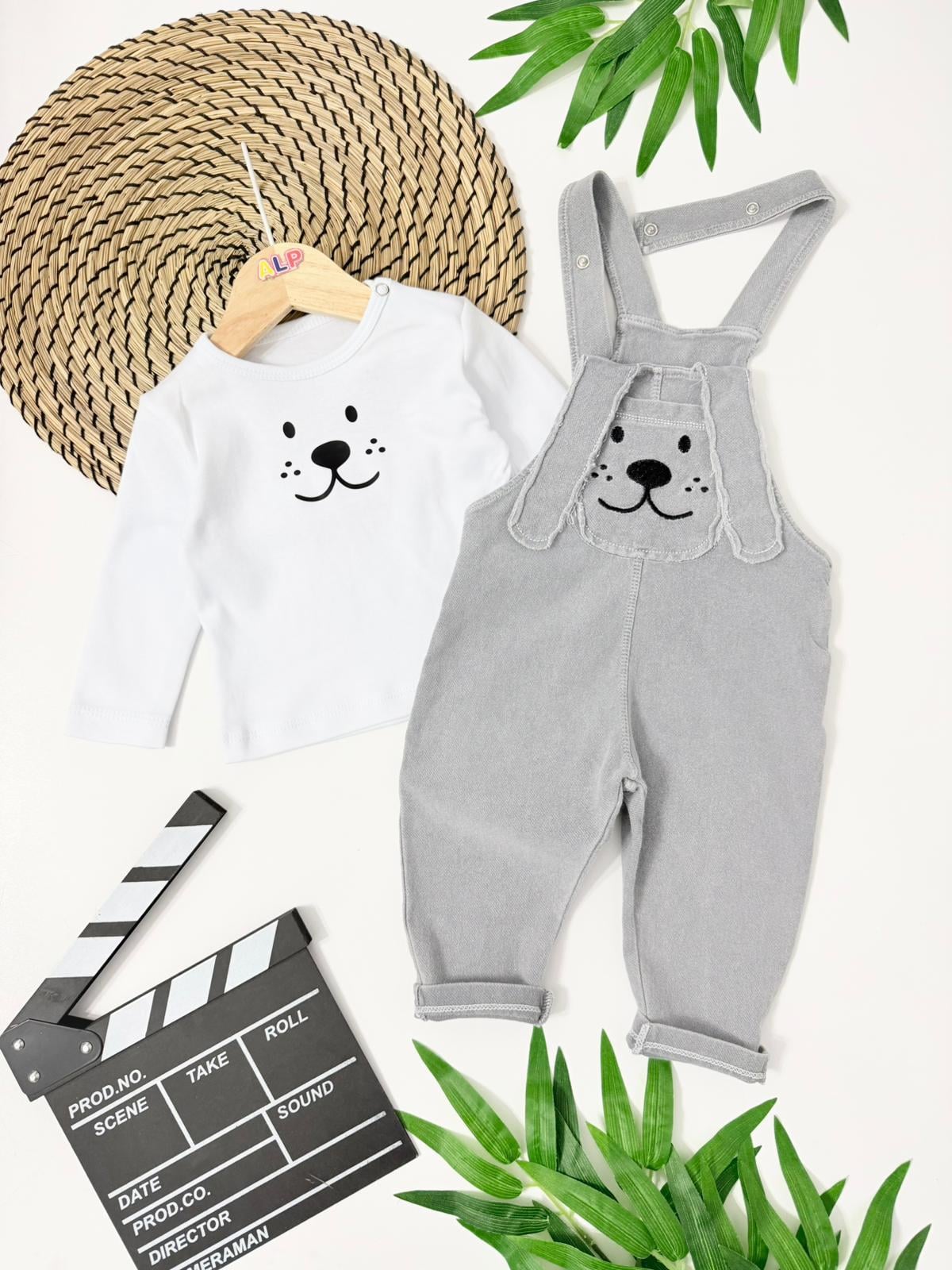 Uzun Kulak badili omuzdan çıtçıtlı cepli mevsimlik kot 2 parça salopet set