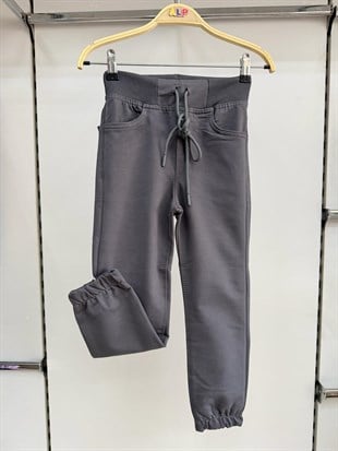  Koyu Gri Lüx Ribanalı Beli ve Bileği Lastikli Jogger Penye Eşofman Altı