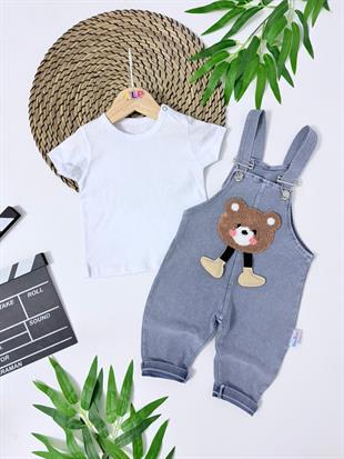 Ayıcık  Kot Salopet & T-shirt Set - DENİM