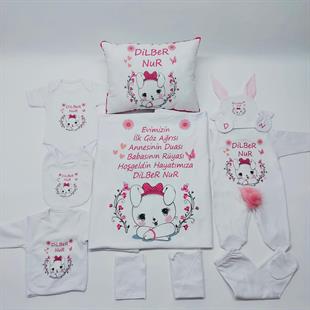 Bear Pembe  11 Parça İsme Özel Hastane Çıkışı Seti