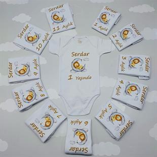 Bulutda Uyuyan Sevimli Aslan 12 Aylık Desenli Zıbın Seti-Sarı