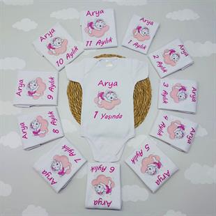 Bulutda Uyuyan Sevimli Ayı 12 Aylık Desenli Zıbın Seti-Pembe