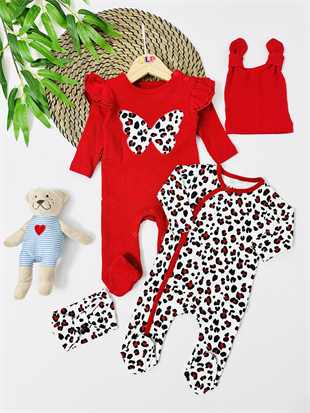 Chamorro Leopar 2li Kombin Tulum Set - Kırmızı