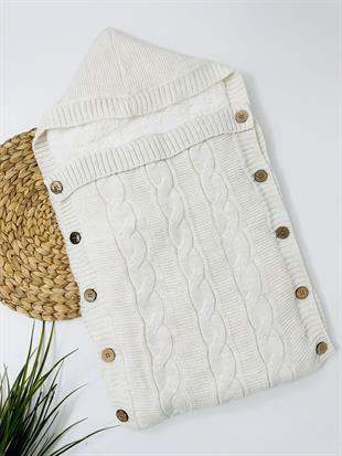 Colarado  70-45cm Kapüşonlu İçi Polar Yün Triko Kundak - Krem