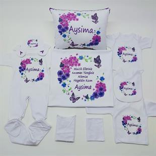 Flowers 11 Parça İsme Özel Hastane Çıkışı Seti