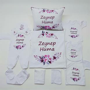 Flowers Mor 11 Parça İsme Özel Hastane Çıkışı Seti