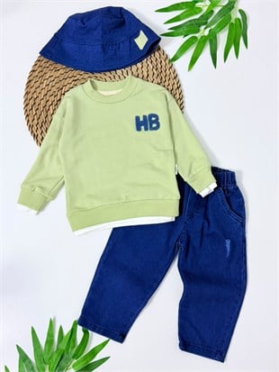 HB Punch Baskı Detaylı Sweatshirt - Kot Pantolon & Şapka