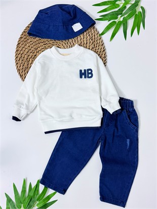 HB Punch Baskı Detaylı Sweatshirt - Kot Pantolon & Şapka