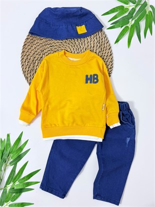HB Punch Baskı Detaylı Sweatshirt - Kot Pantolon & Şapka