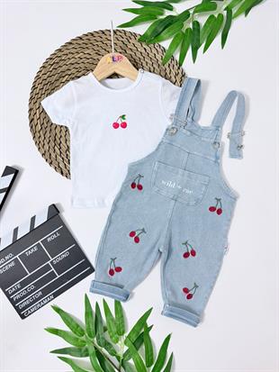 Ivy Kirazlı Kot Salopet & T-shirt Set - DENİM