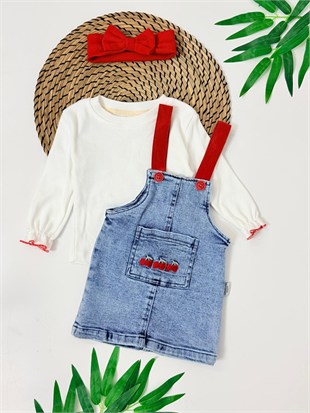 Kurdele Desenli Kot Jile Elbise & Body - Bandana Set