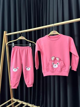 Little Cute  2 İp Cep Detaylı Eşofman Takım - Pembe 