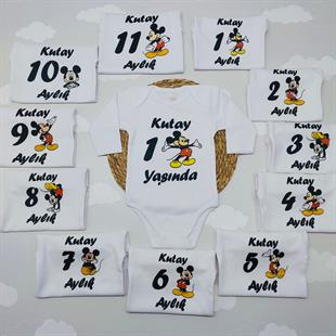 Miki Fare 12 Aylık Desenli Zıbın Seti