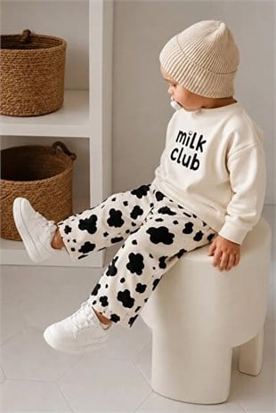 Milk Yazılı Sırt Baskılı %100 Pamuk Eşofman Takımı