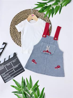 Mushroom Rabbit Kot Jile Elbise & T-shirt Set - DENİM