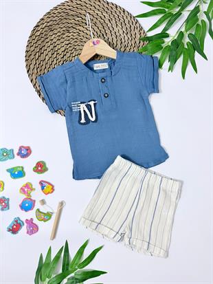 New Jersey Erkek Bebek Yazlık Müslin Gömlek Şortlu 2'li Takım