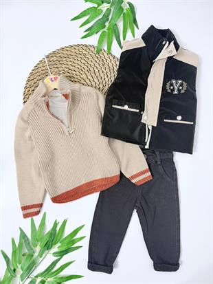 Paris  Şişme Yelek Triko kazak Tşört Detaylı 4'lü Takım