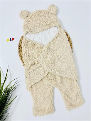 Poland 70-45cm Kapüşonlu İçi Polar Yün Triko Kundak - Kahve