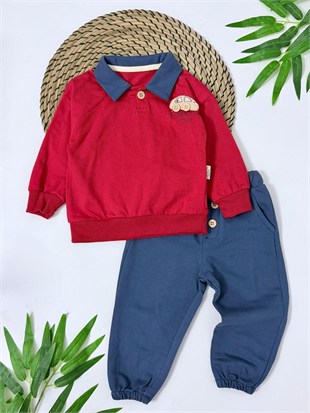 Polo Yaka Araba Oyuncaklı Oversize Geniş Kalıp 2li Erkek Bebek/Çocuk Takım