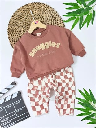 Snuggless Panç Nakışlı Damalı Oversize Eşofman Takımı