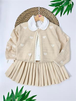 Virginya Detaylı Hırkalı Gömlekli Şort Etek Kız Çocuk Takım