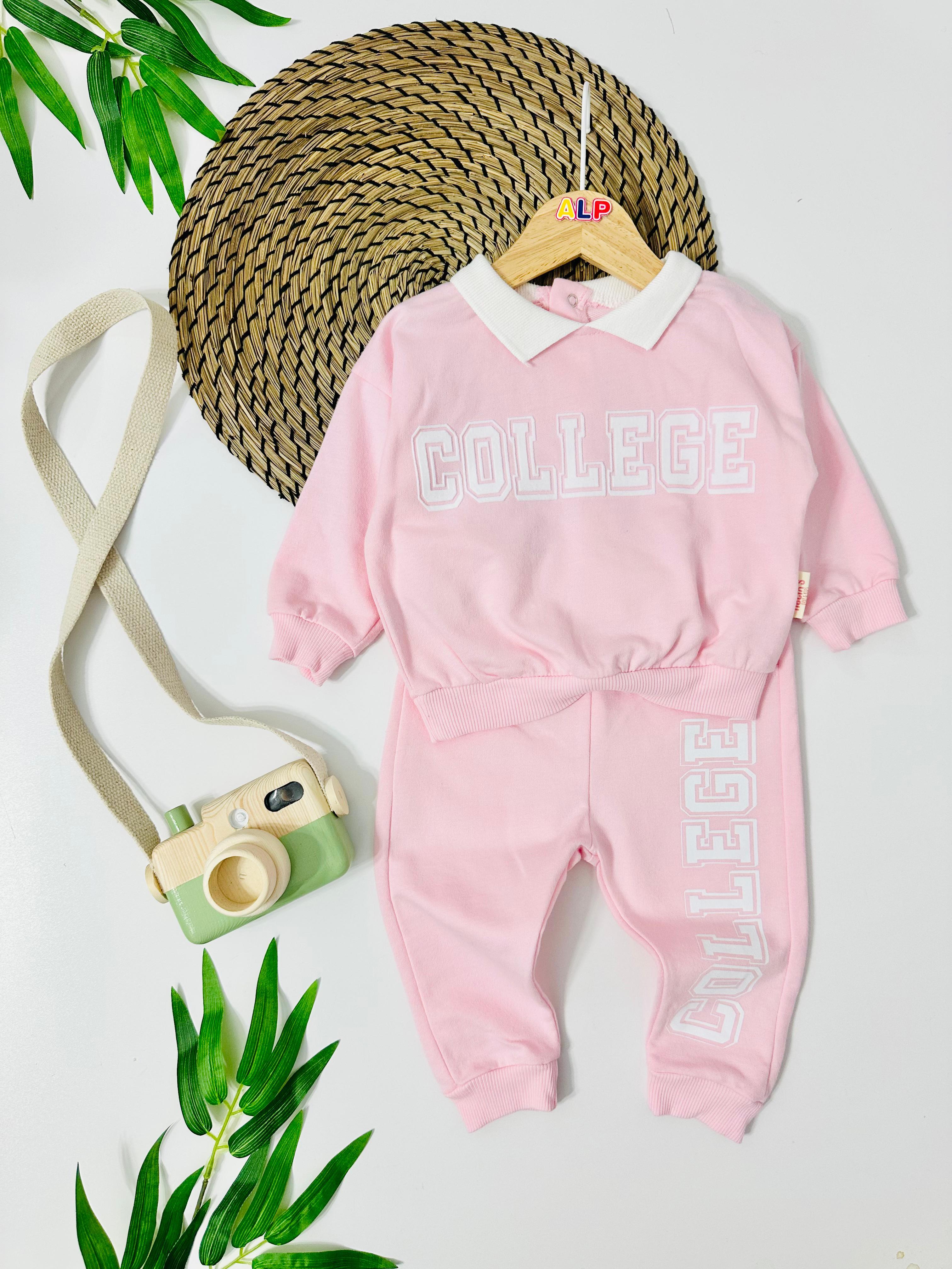  Niue Collage Yaka Detay 2ip Mevsimlik 2li Takım - Pembe