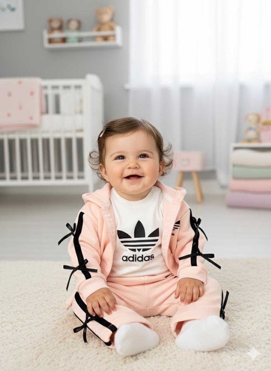 Adidas Baskılı Kurdaleli Bol Paça Şardonlu 3'lü Takım