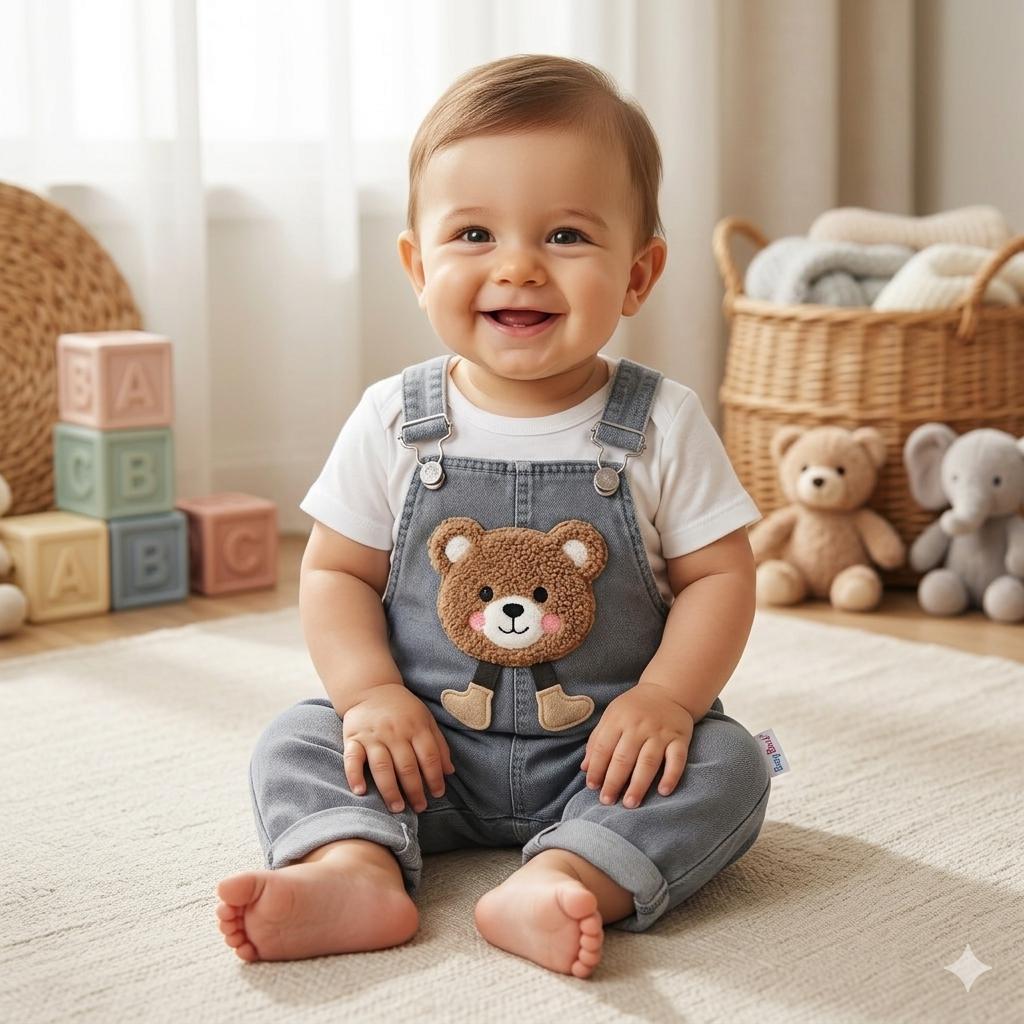 Ayıcık  Kot Salopet & T-shirt Set - DENİM