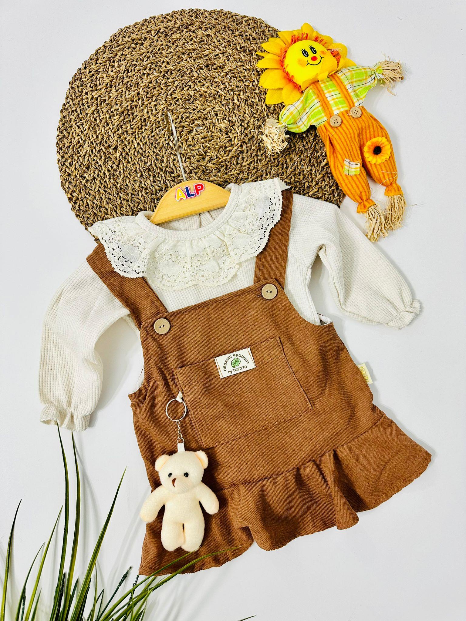 Ayıcıklı Jile Elbise & Body Set-Kahverengi