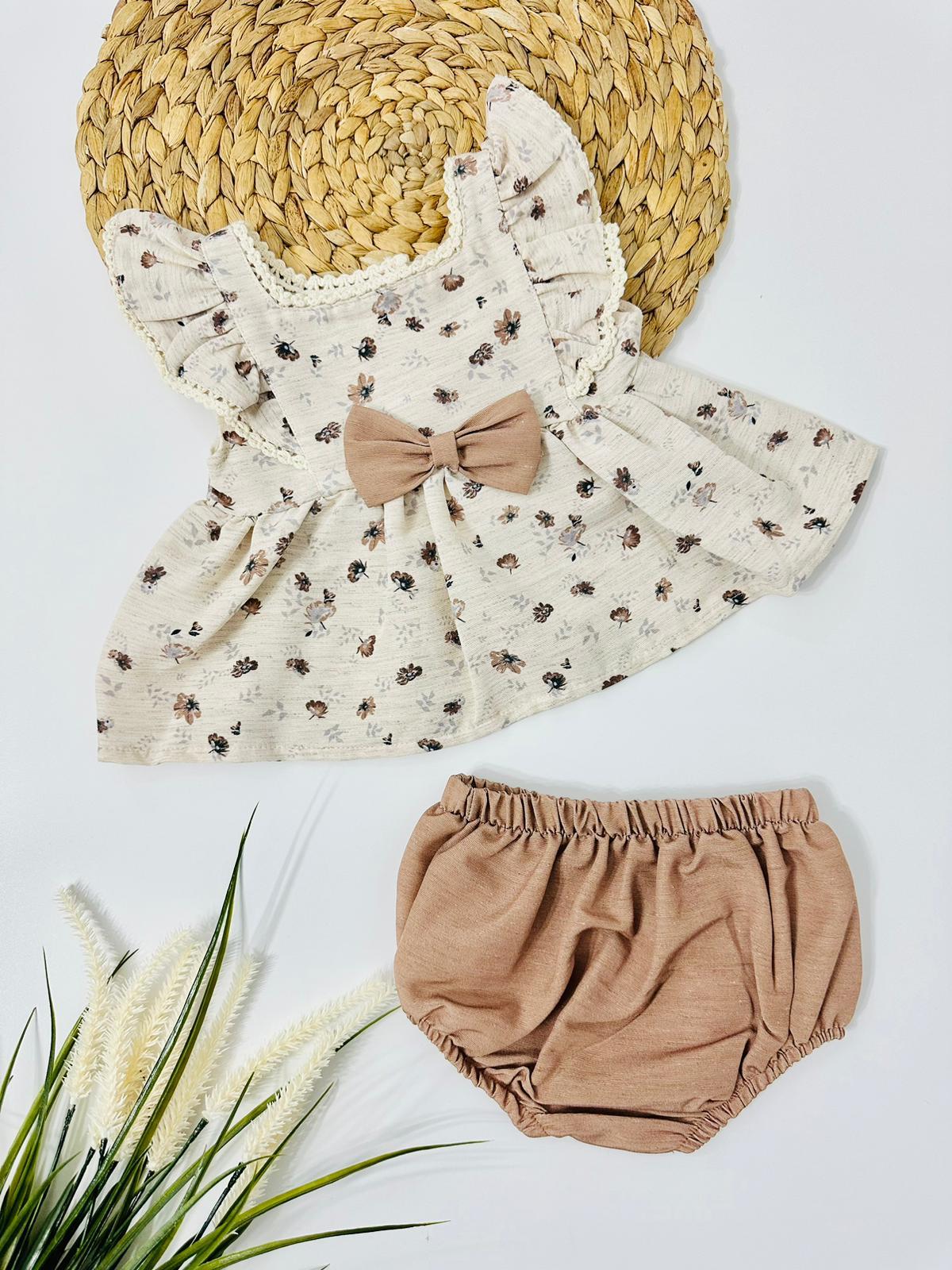 Babyrise Müslin Elbise Şort Set - Açık kahverengi
