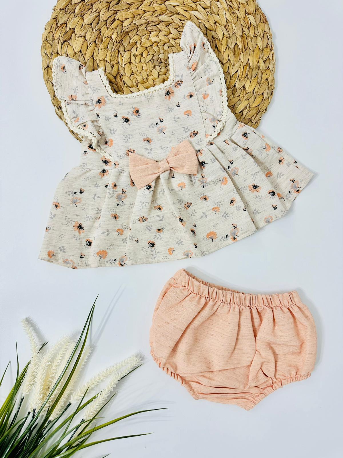 Babyrise Müslin Elbise Şort Set - Pudra