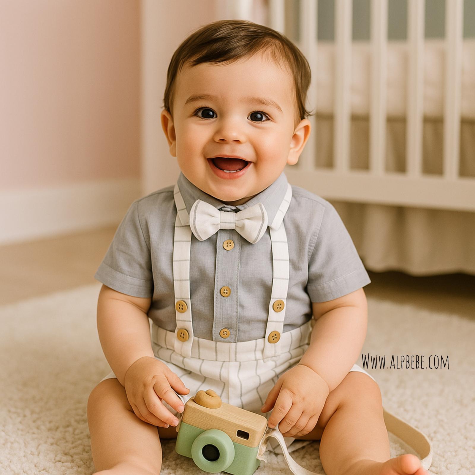 Bahamas Müslin Gömlek Papyon Detaylı Salopet Takım - Gri