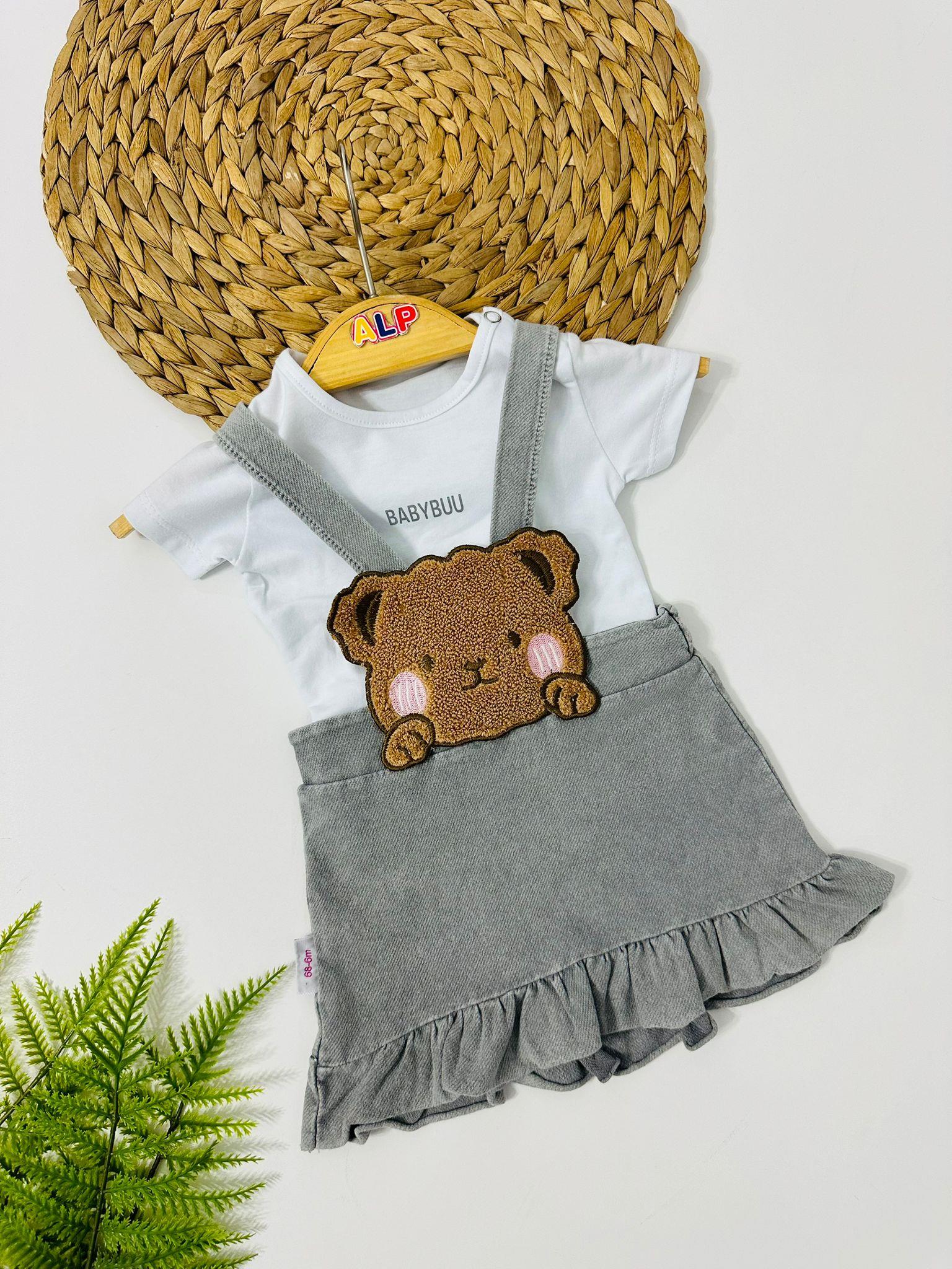 Bear  2 Parça Salopet ve Badi Set - Gri 