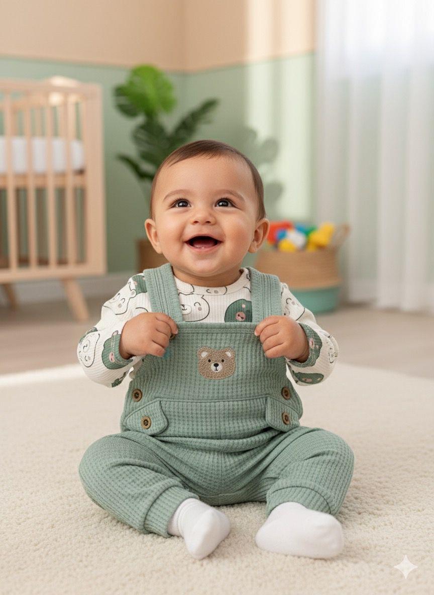 Bear Çorap Detaylı Erkek Bebek Salopet Takım