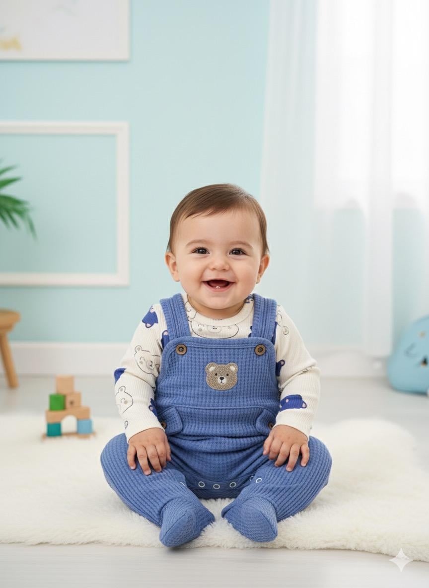 Bear Çorap Detaylı Erkek Bebek Salopet Takım