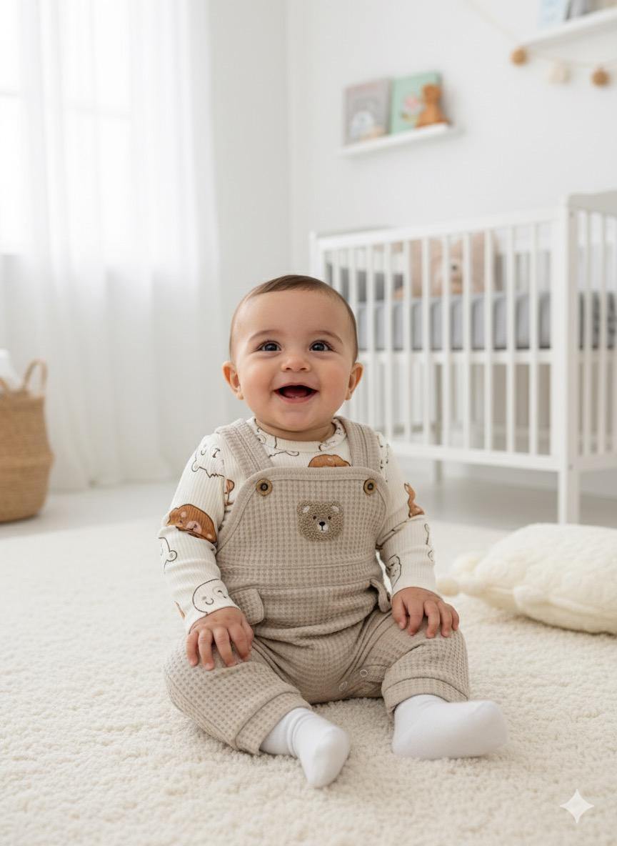 Bear Çorap Detaylı Erkek Bebek Salopet Takım