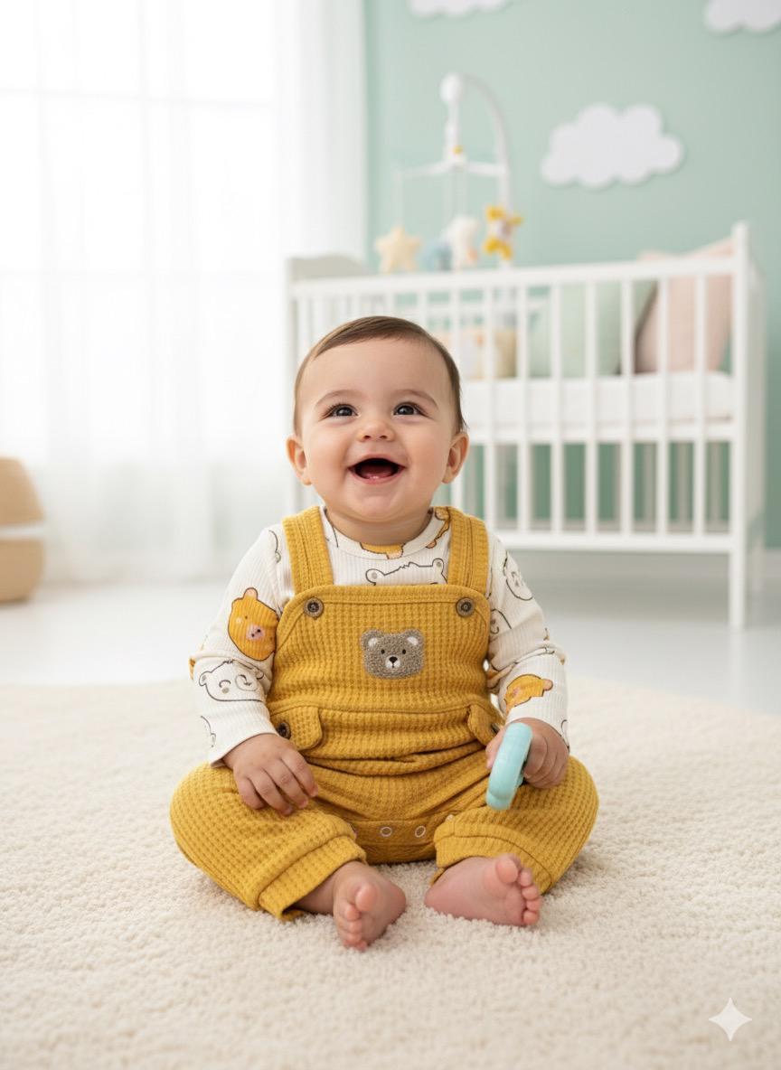 Bear Çorap Detaylı Erkek Bebek Salopet Takım