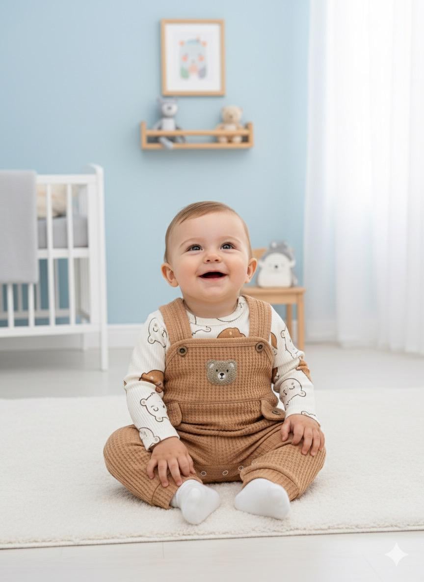 Bear Çorap Detaylı Erkek Bebek Salopet Takım