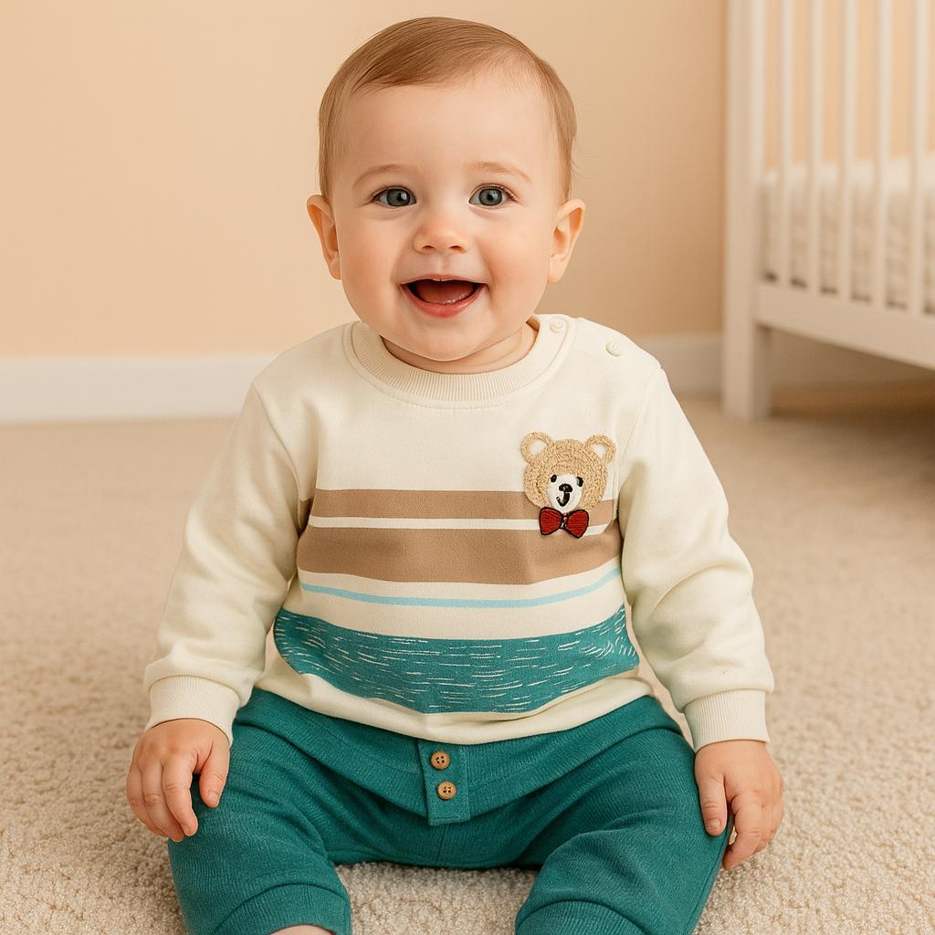 Bear Omuzdan Çıtçıtlı Altı Müslin Pantolon Takım- Yeşil 