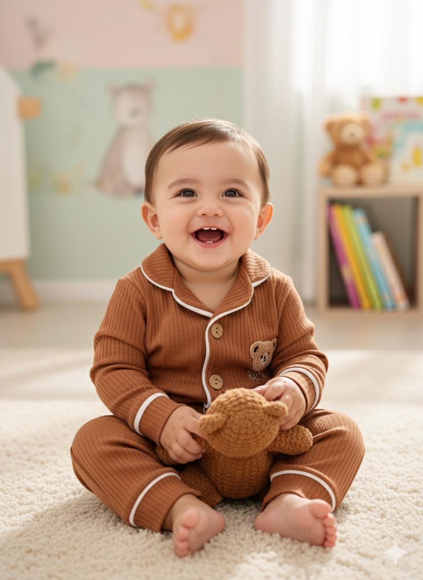 Bear Önden Düğmeli Mevsimlik 2 Parça Pjama Takımı