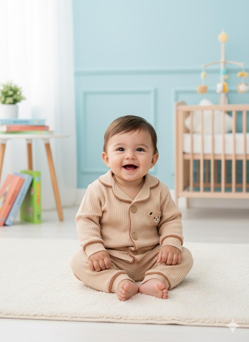 Bear Önden Düğmeli Mevsimlik 2 Parça Pjama Takımı