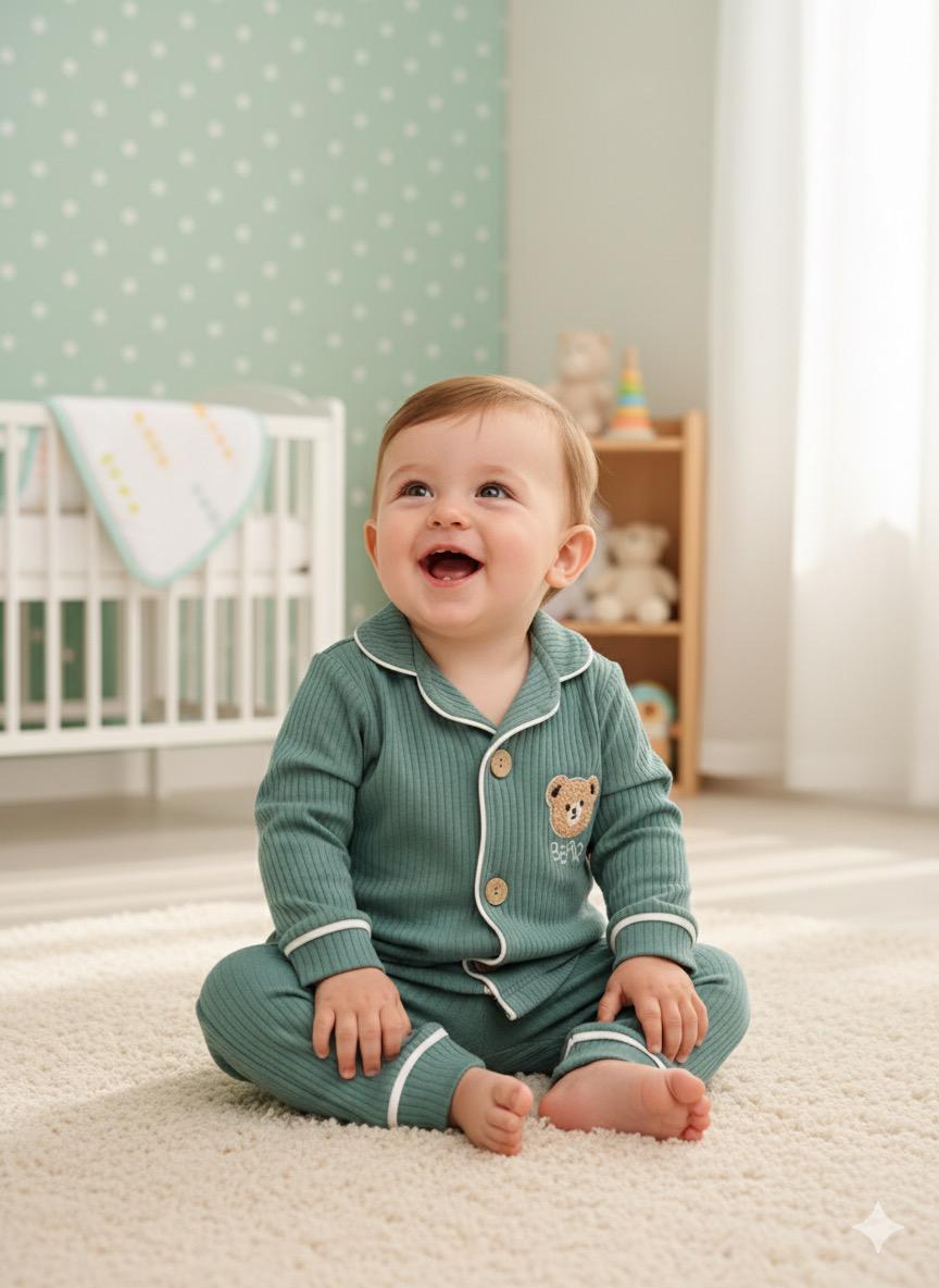 Bear Önden Düğmeli Mevsimlik 2 Parça Pjama Takımı