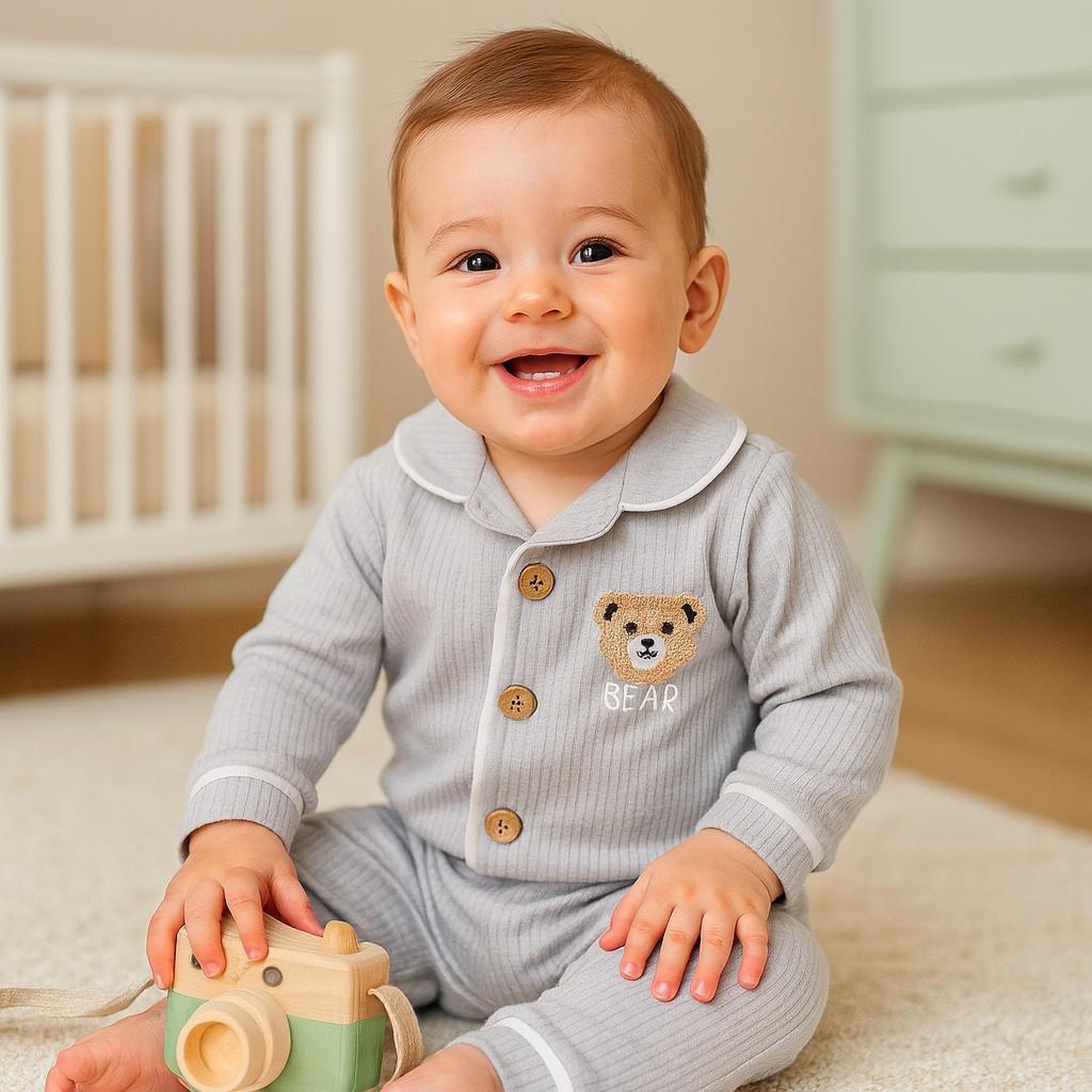 Bear Önden Düğmeli Mevsimlik 2 Parça Pjama Takımı