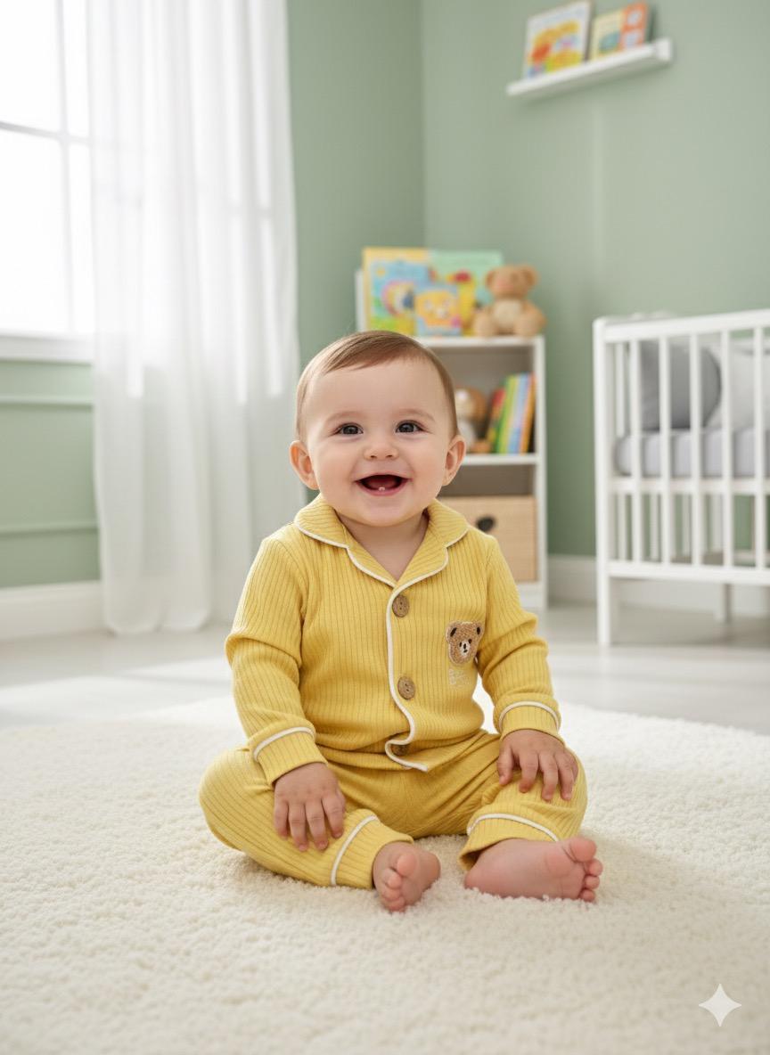 Bear Önden Düğmeli Mevsimlik 2 Parça Pjama Takımı