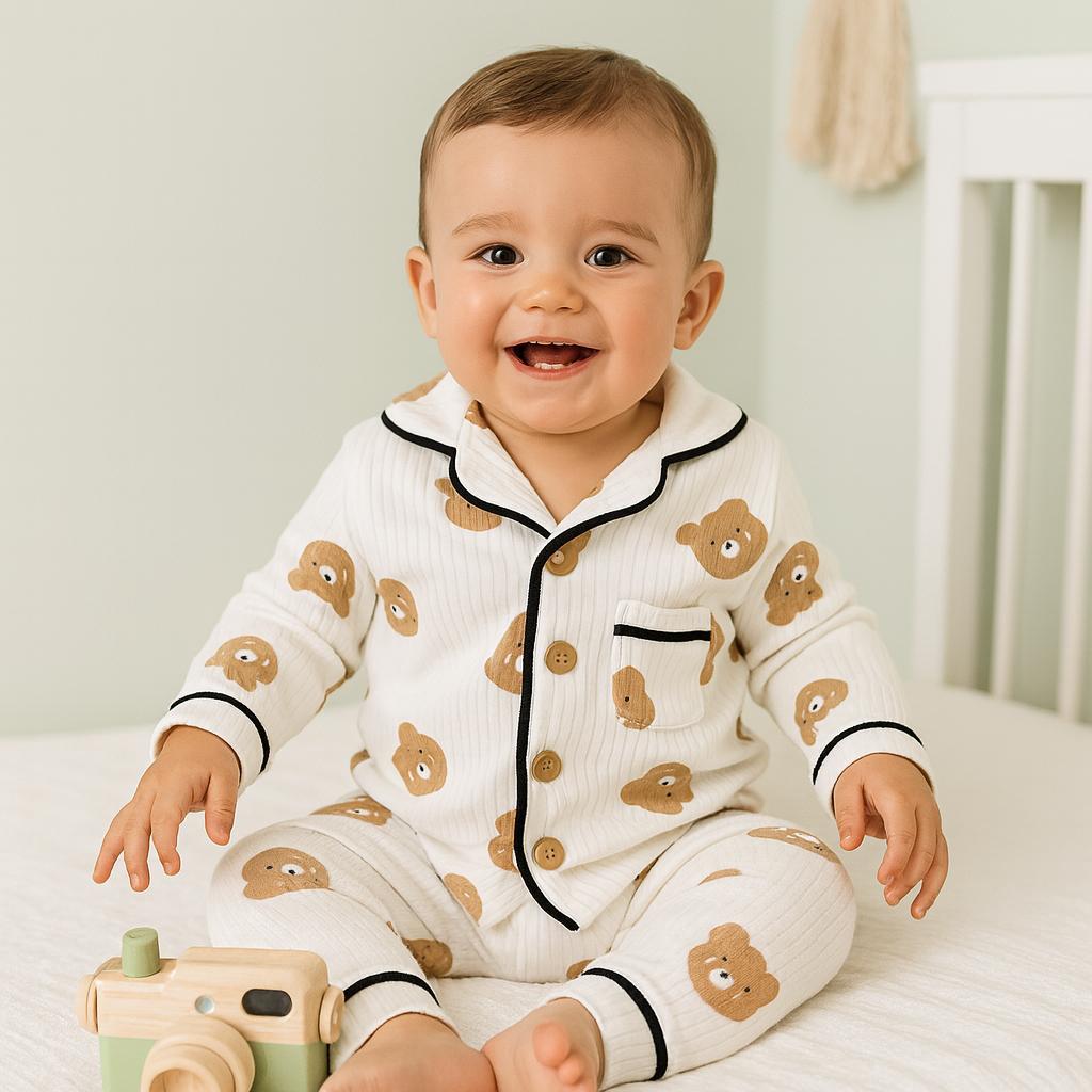 Bear Önden Düğmeli Mevsimlik 2 Parça Pjama Takımı