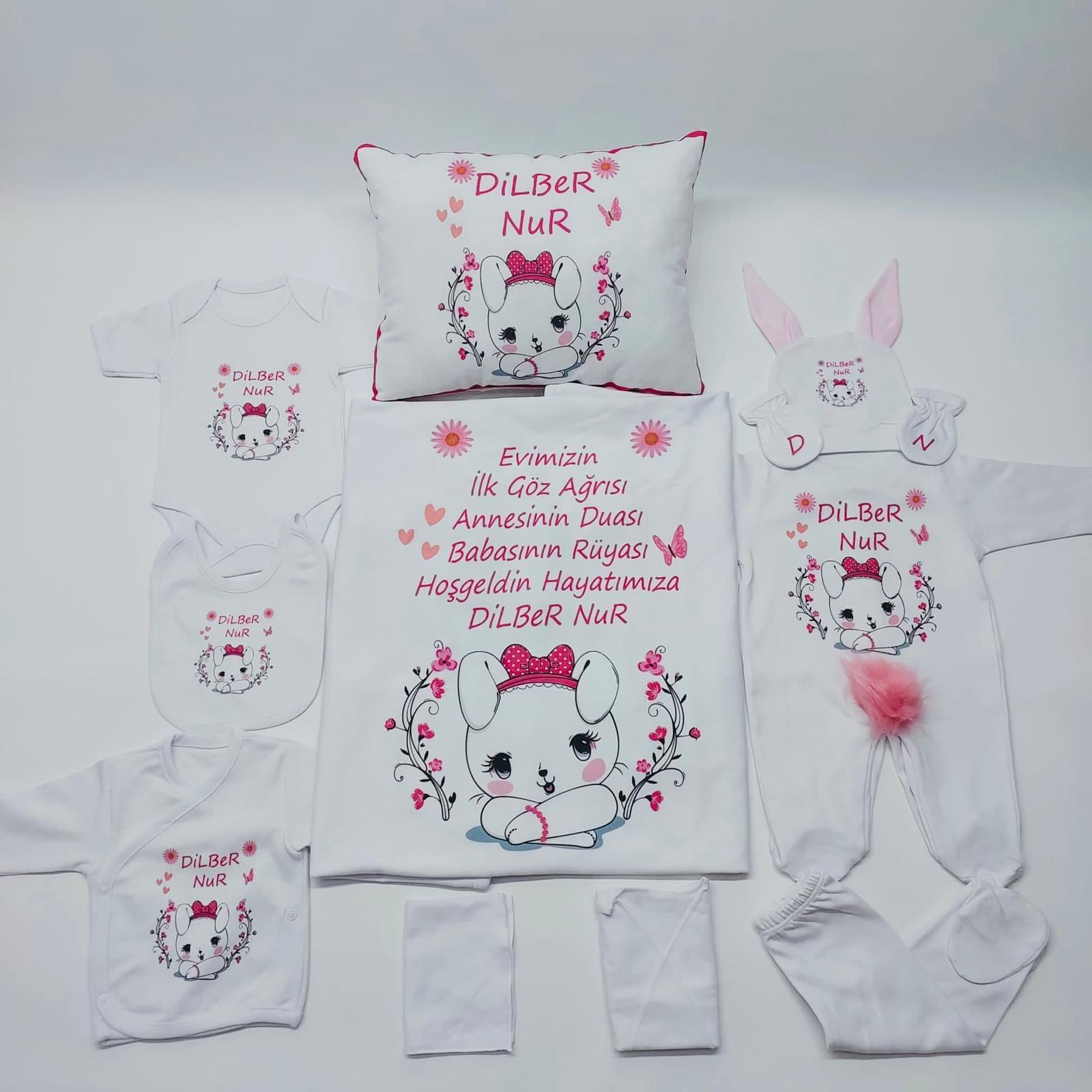 Bear Pembe  11 Parça İsme Özel Hastane Çıkışı Seti