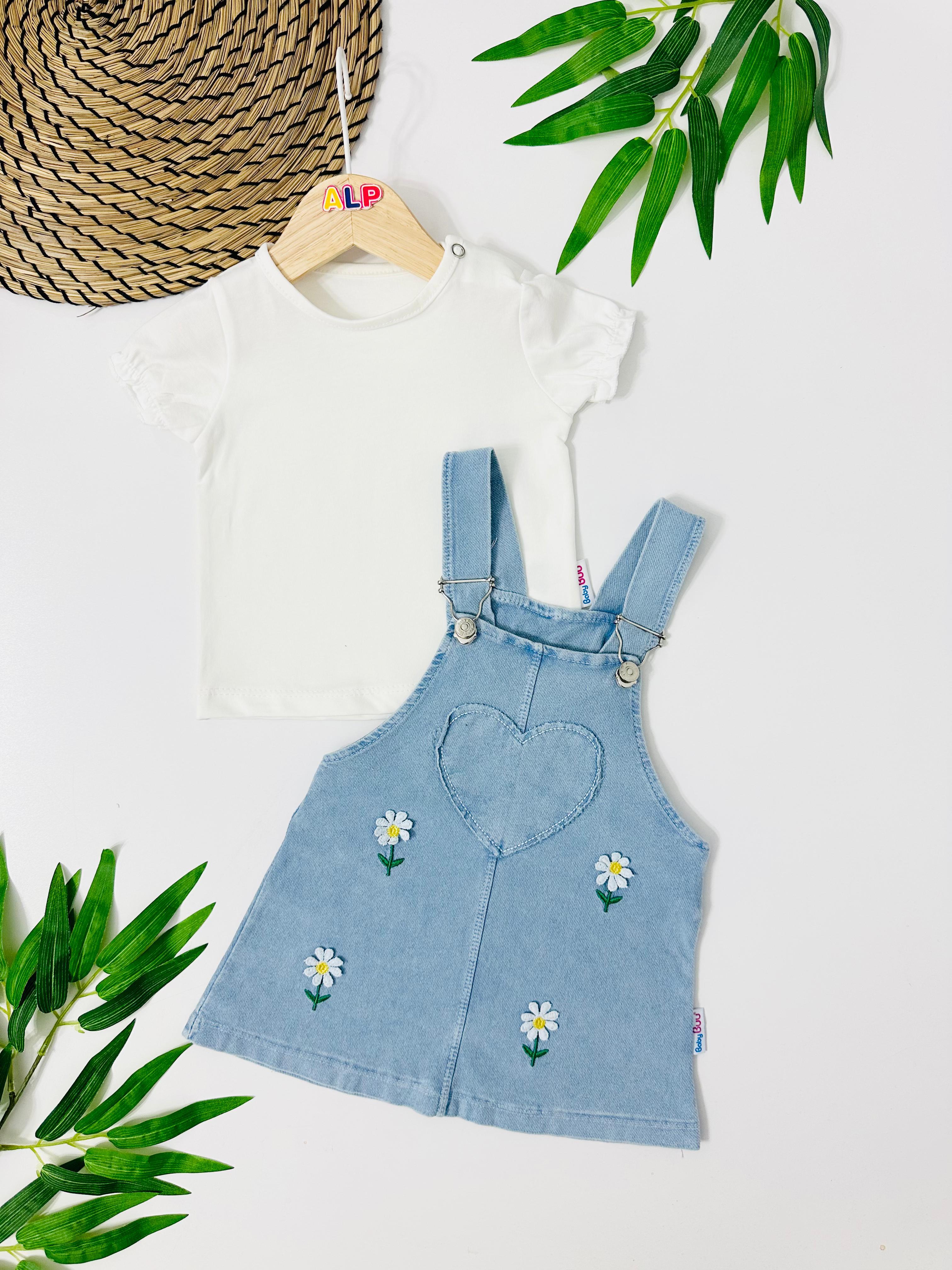 Belarus Papatya Örme Kot Salopet Takım - Beyaz 